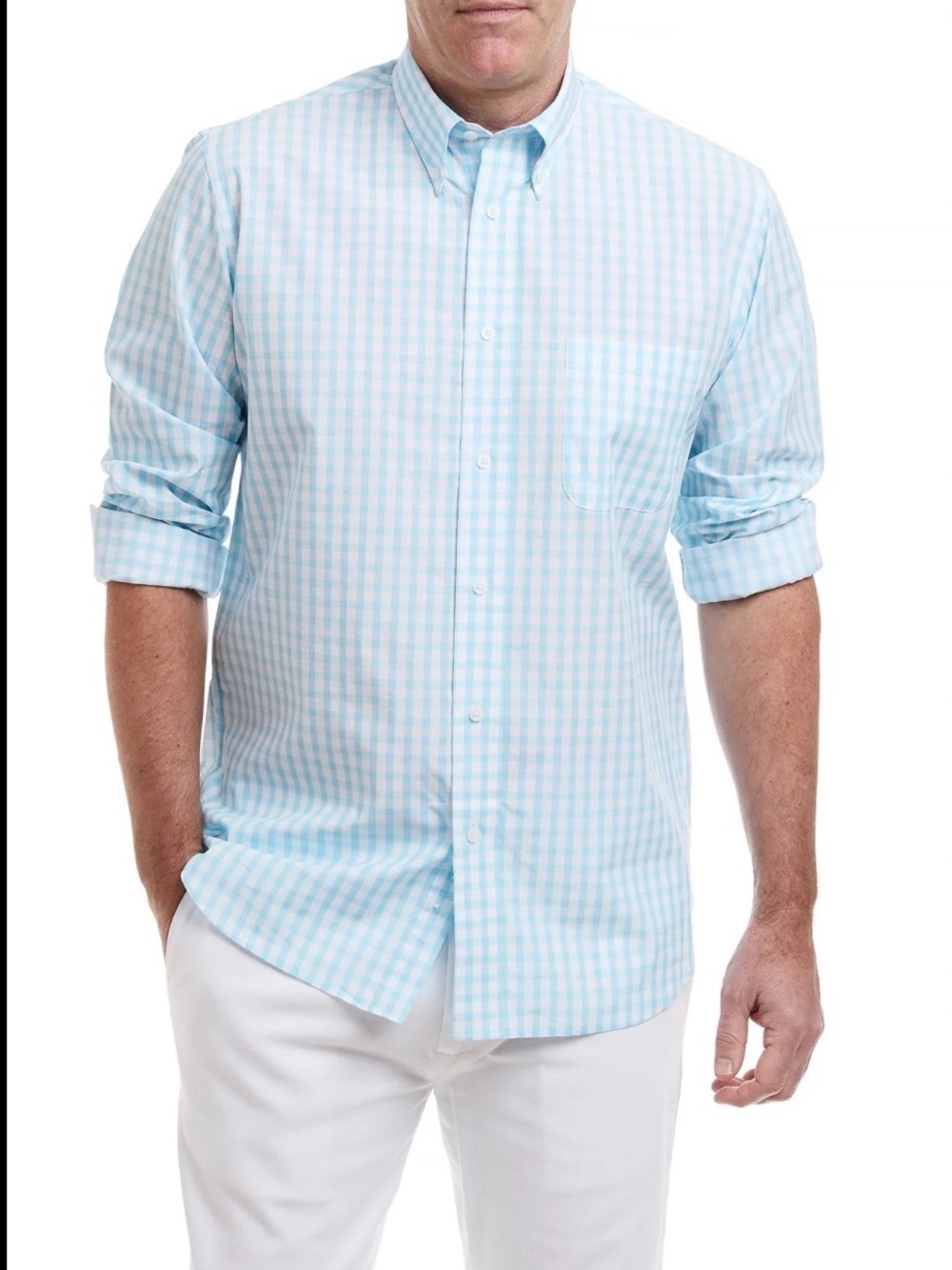 NWT Castaway Nantucket Island Aqua Beach Gingham Chase Button Down Shirt